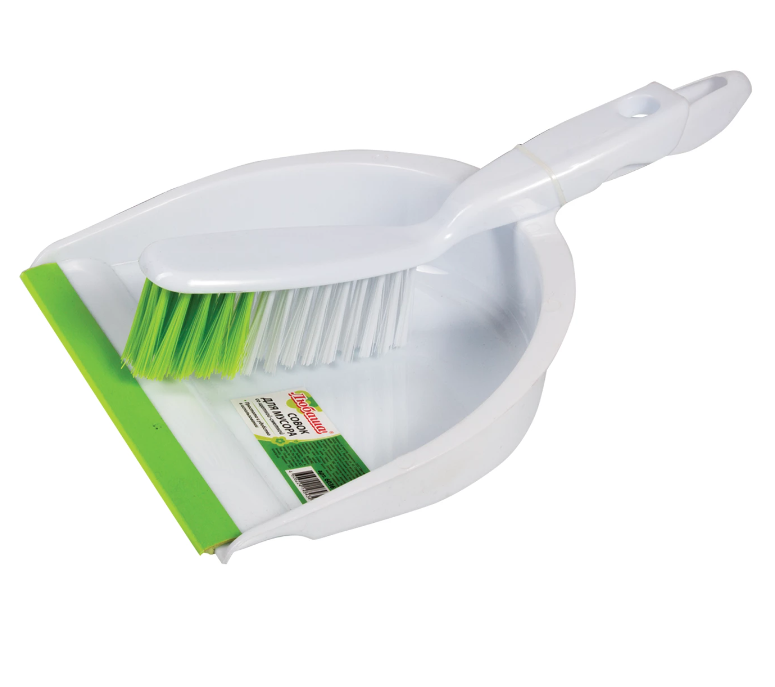Совок для мусора ЛЮБАША со щеткой-сметкой, пластик, резиновая кромка