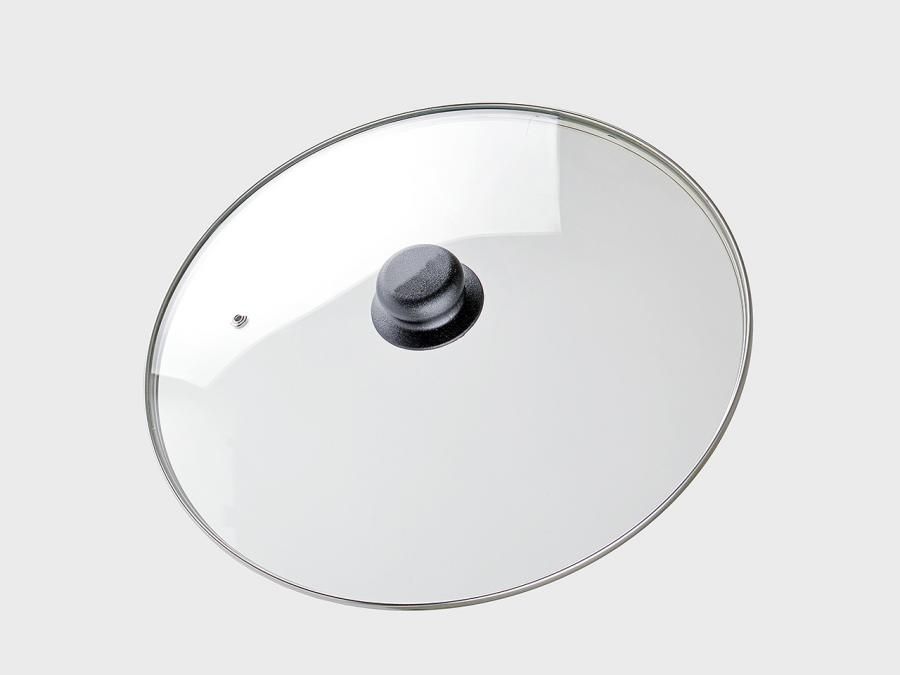 Крышка стеклянная 32см металлический ободок с пластиковой ручкой