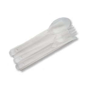 Набор одноразовых столовых приборов 3 (вилка 180 прозр, нож 180 прозр, салфетка 24х24) 300шт