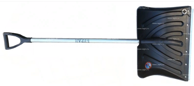 Лопата снеговая пластмассовая Буран 500х335 с планкой, с алюминиевым черенком и V-ручкой