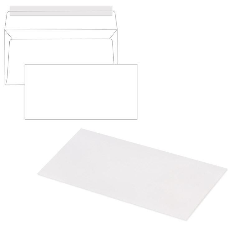 Конверты Е65 (110х220 мм), отрывная лента, 80 г/м2, КОМПЛЕКТ 1000 шт.