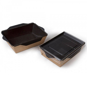 Ланч-бокс картонный с прозрачной крышкой черное дно 400мл 140*100*45 1/50