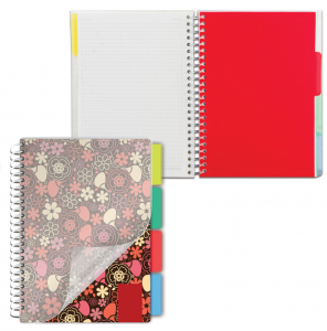 Тетрадь-блокнот 150 л., A5, 170x215 мм  клетка, гребень, обложка пластиковая, 4 разделителя