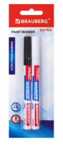 Маркер-краска лаковый EXTRA (paint marker) 2 мм, НАБОР 2 цвета, БЕЛЫЙ/ЧЕРНЫЙ