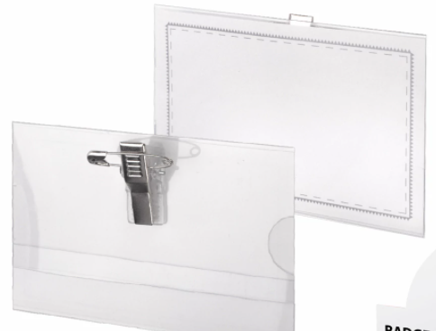 Бейджи горизонтальные (57х90 мм), с клипсой и булавкой, жесткие