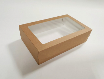 Ланч бокс самосборный с окном 230*140*60  крафт картон 1/50/150