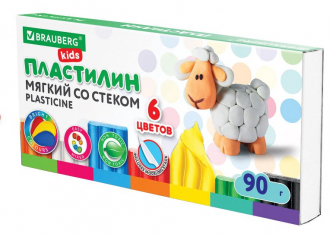 Пластилин мягкий восковой 6 цветов 90