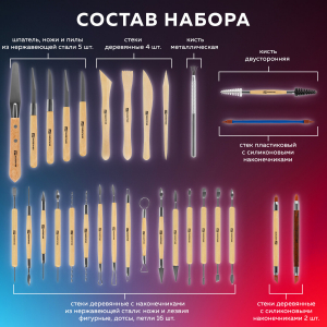 Набор инструментов для лепки и моделирования 30 шт в скрутке