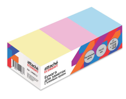 Стикеры 76x51 мм Attache Economy пастельные 3 цвета (12 блоков по 100 листов)