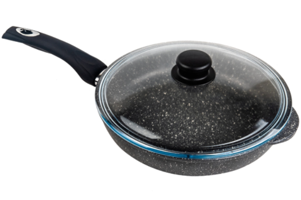 Сковорода а/пр 28см ,  с пластик.ручкой с крышкой Графит