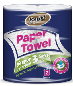 Полотенце бумажное Батист 3 слоя 2 рулона (12м) белые 1/12