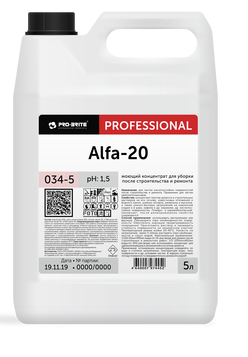 Универсальное моющее средство ALFA-20, концентрат 5л после строительства и ремонта pro-brite
