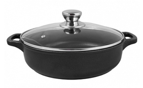 Жаровня литая 26см стеклянная крышка Комфорт ТМ Традиция