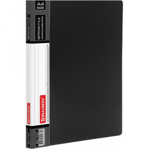 Папка с металлическим скоросшивателем и внутренним карманом BRAUBERG черная до 100 л.