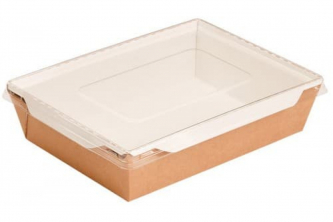 Ланч-бокс картонный с прозрачной крышкой крафт 1000мл (дно белое ламинированное) 1/50/150