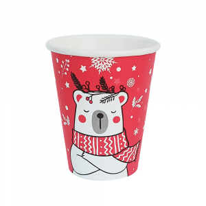 Стакан бумажный однослойный Мишка на красном 250мл 1/50/1000