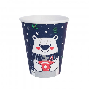 Стакан бумажный однослойный Мишка на синем 250мл 1/50/1000