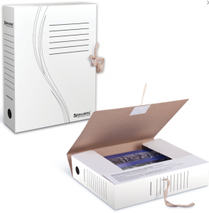 Папка архивная с завязками А4 (325х260 мм), 75 мм, до 700 листов, плотная, микрогофрокартон, БЕЛАЯ