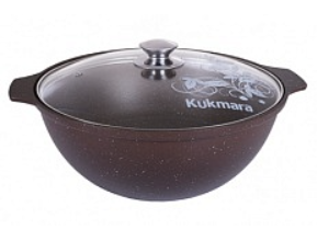 Казан литой 3,5л для плова стеклянная крышка Кофейный мрамор ТМ KUKMARA