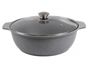 Кастрюля-жаровня литая 3л стеклянная крышка Светлый мрамор ТМ KUKMARA