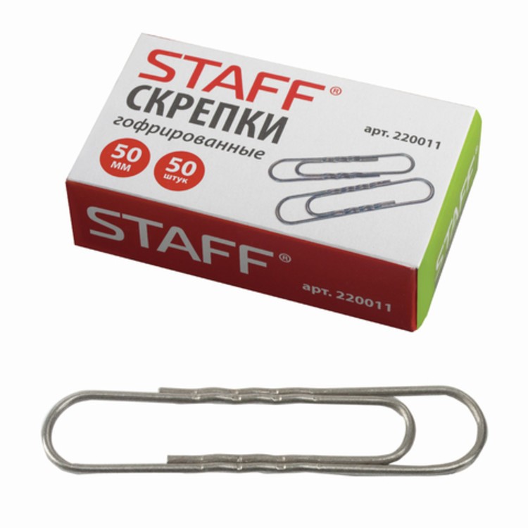 Скрепки 50 мм STAFF никелированные, 50 шт., в картонной коробке