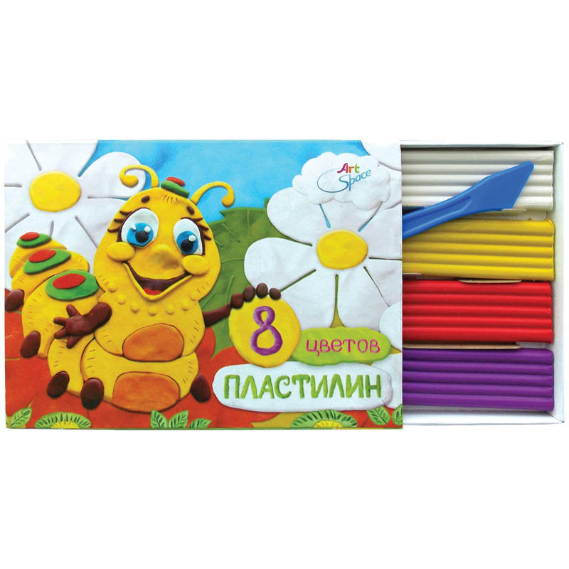 Пластилин ArtSpace, 8 цветов, со стеком, картон