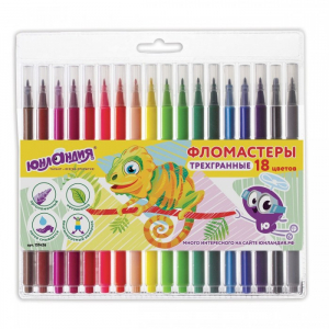 Фломастеры ЮНЛАНДИЯ 18 цветов трехгранные вентилируемый колпачок