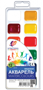 Краски акварельные ЛУЧ "Классика", 12 цветов, медовые, без кисти, пластиковая коробка