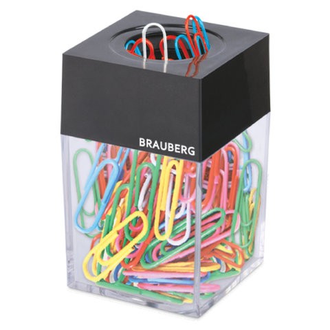 Скрепочница магнитная со 100 цветными скрепками 28 мм прозрачный корпус