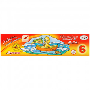 Акварель Гамма Мультики медовая 6 цветов с кистью картон