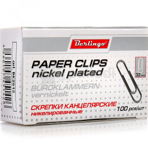Скрепки 32мм Berlingo 100шт. никелированные