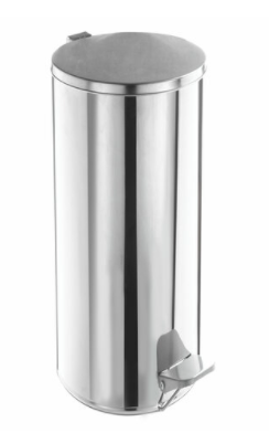 Ведро-контейнер для мусора 30л с педалью УСИЛЕННОЕ кольцо под мешок, нержавеющая сталь, хром