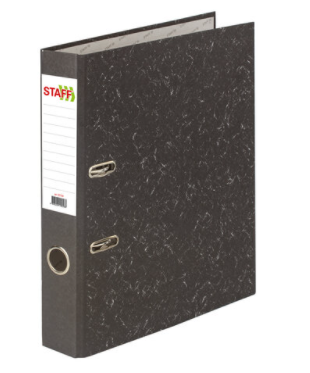 Папка-регистратор STAFF  с мраморным покрытием, 50 мм, без уголка, черный корешок