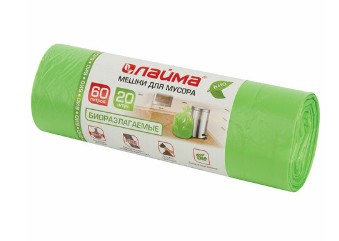 Мешки д/мусора 60л биоразлагаемые 20шт зеленые 15мкм