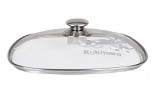 Крышка стеклянная 28х28см металлический ободок нержавеющая ручка с деколью