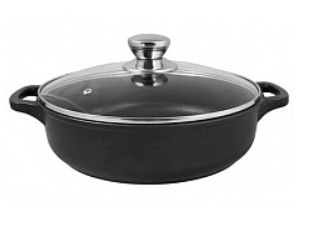 Жаровня а/пр литая 28см стеклянная крышка Комфорт ТМ Традиция