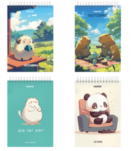 Скетчбук, белая бумага 100 г/м2, 140х201 мм, 60 л., гребень