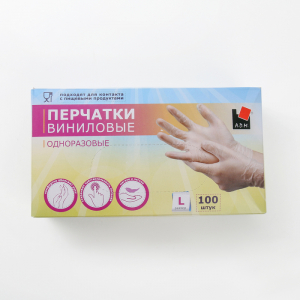 Перчатки виниловые неопудренные прозрачные L 1\100\10