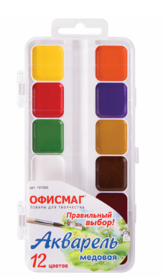Краски акварельные школьные, 12 цветов, медовые, пластиковая коробка