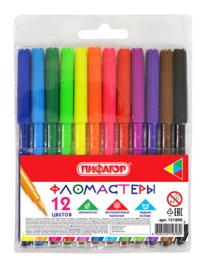 Фломастеры ПИФАГОР, 12 цветов