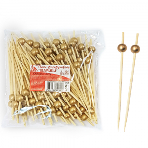 Пика деревянная Шарики 12см (золото) 100шт/уп