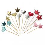 Пика деревянная Ассорти (сердце, звезда, корона) 15шт/упак