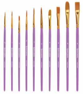 Набор кистей синтетика 10 шт. (Круглые; Овальные; Плоские; Лайнеры)