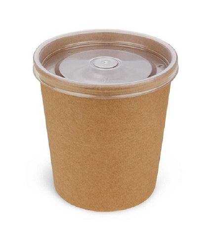 Супница бумажная крафт 960 мл с пластиковой крышкой 1/50/500