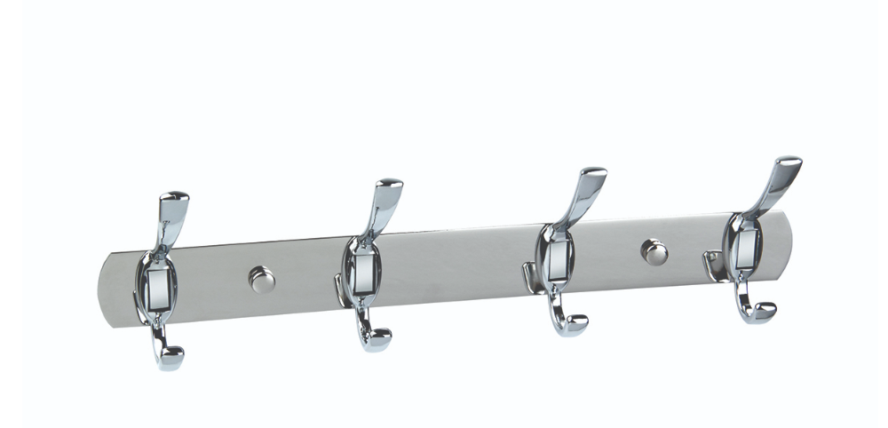 Крючок-вешалка на планке нержавеющий, 4 шт