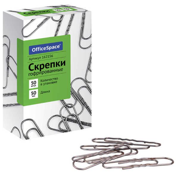 Скрепки 50мм, OfficeSpace, 50шт., гофрированные