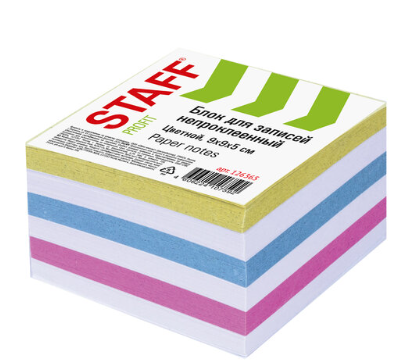 Блок для записи 9х9х5 см цветной, чередование с белым непроклеенный