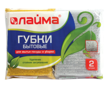 Губка для мытья посуды в металлизированной оплетке 2шт.