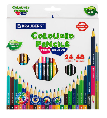 Карандаши цветные мягкие двусторонние BRAUBERG PREMIUM TWIN COLOUR, 24 штуки, 48 цветов