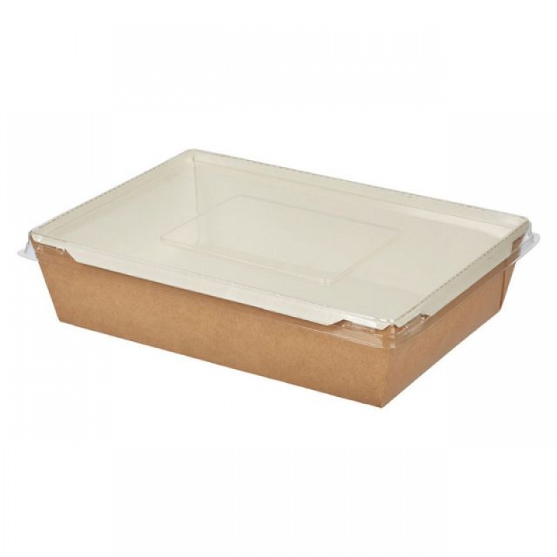 Ланч-бокс картонный с прозрачной крышкой крафт 800мл 180*120 50/150